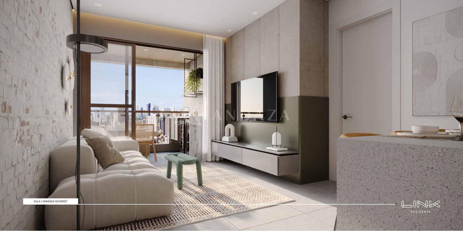Sala com varanda gourmet - sugestão de decoração