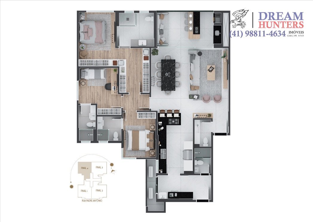 Planta 01 - 3 dorm 148 42m²