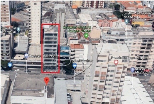 Área do prédio demarcada e demonstração do entorno.