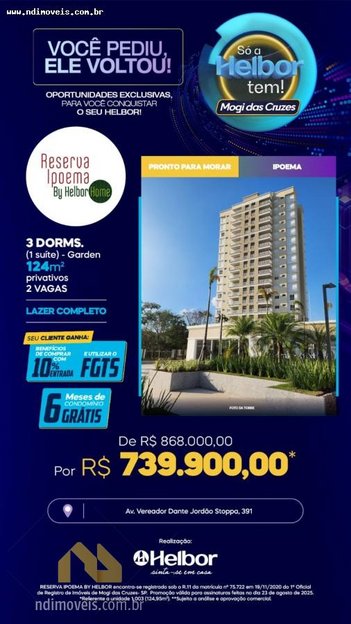 apartment em Avenida Vereador Dante Jordão Stoppa, Cézar de Souza - Mogi das Cruzes - SP
