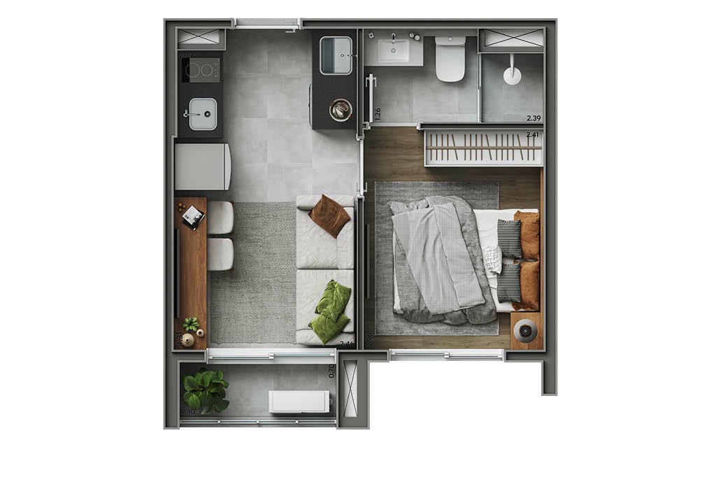 Planta 01 - 1 dorm 26m