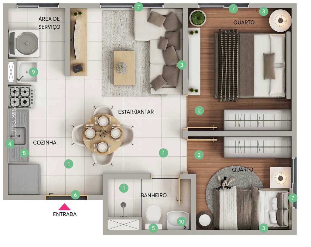 Planta 01 - 2 dorm 35,36m²