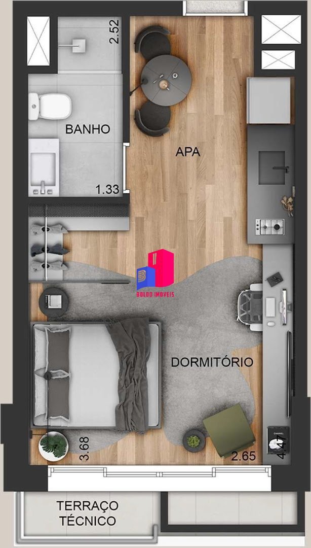 Planta 01 - 1 dorm 26m² - studio