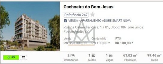 apartment em Rua da Caliandra Rosa, Cachoeira do Bom Jesus - Florianópolis - SC