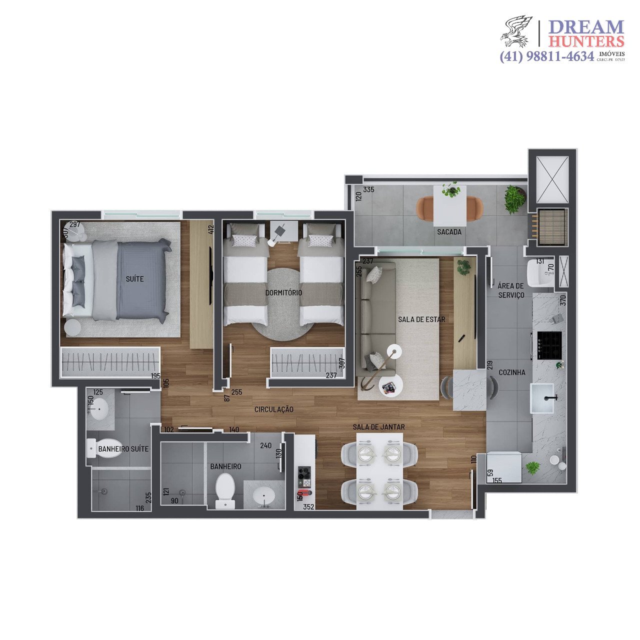 Planta - 2 dorm 59 93m²