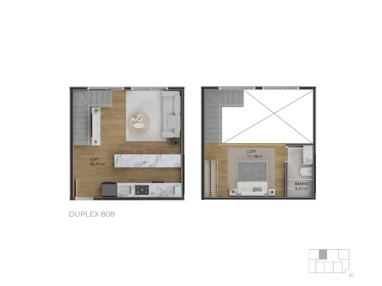 Planta humanizada loft 808 - imagem ilustrativa, mobiliário não incluído