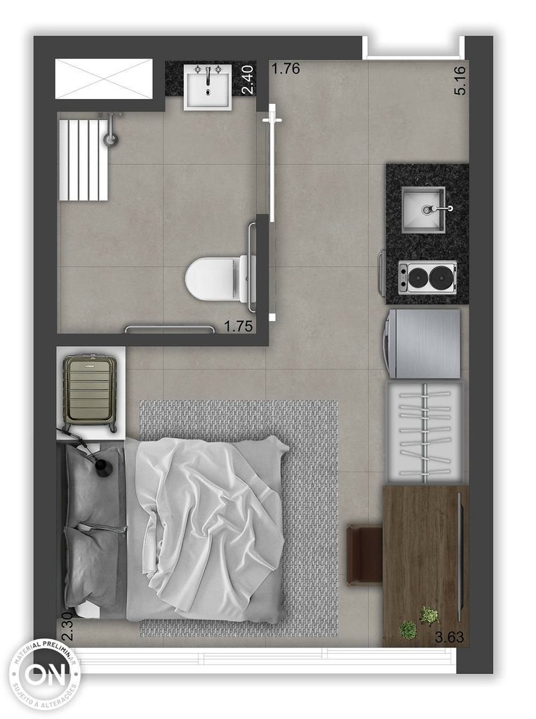 Planta 01 - 1 dorm 21m² - studio