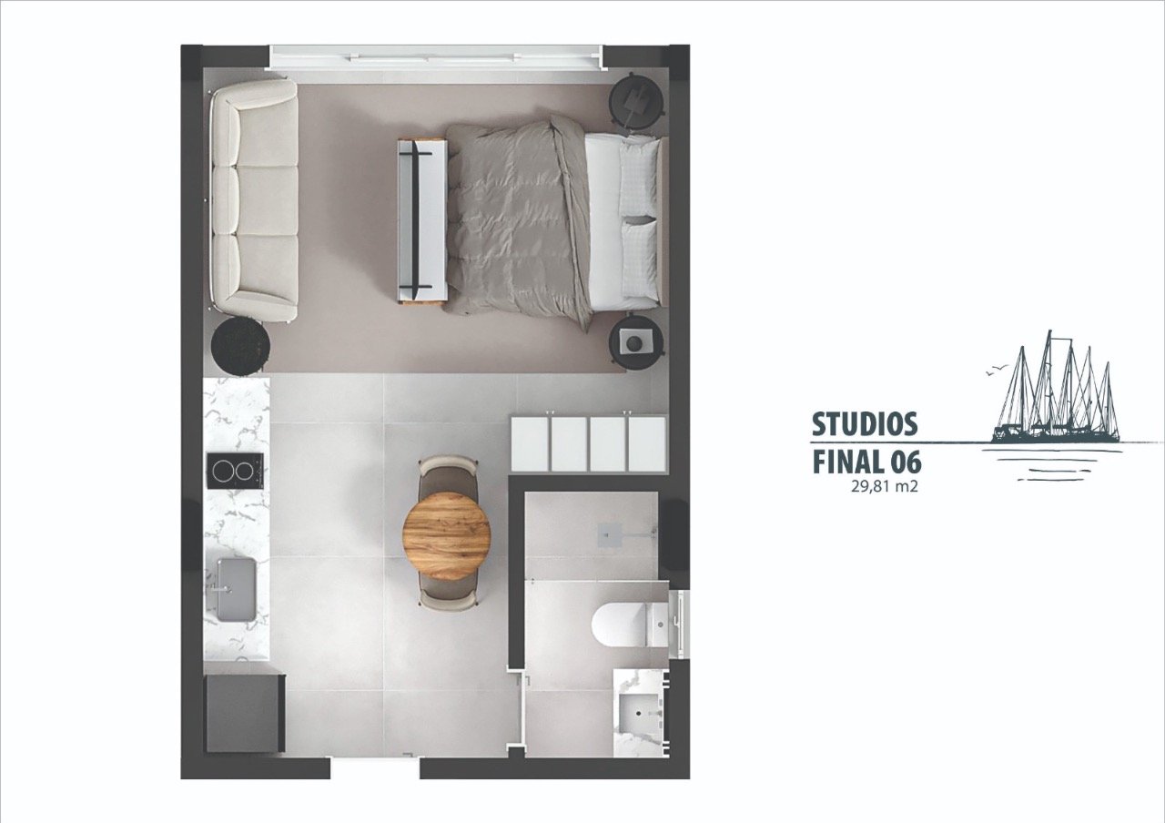 Planta humanizada final 6 - estúdio (imagem ilustrativa - mobiliário e decoração não incluídos)