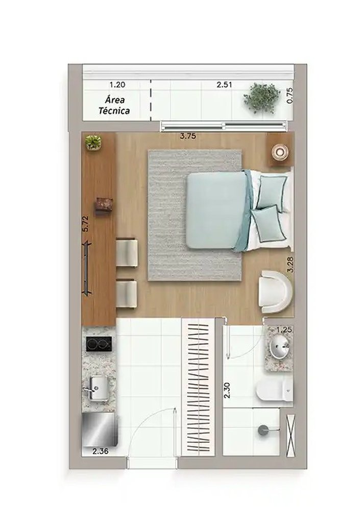 Planta 01 - 1 dorm 28,83m² - studio