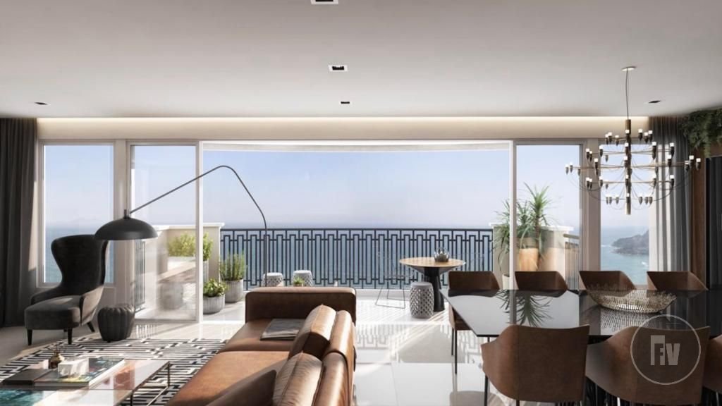 230 m² útil
6 banheiros
4 vagas
5 suítes
Sacada de frente para o mar, integrada ao living