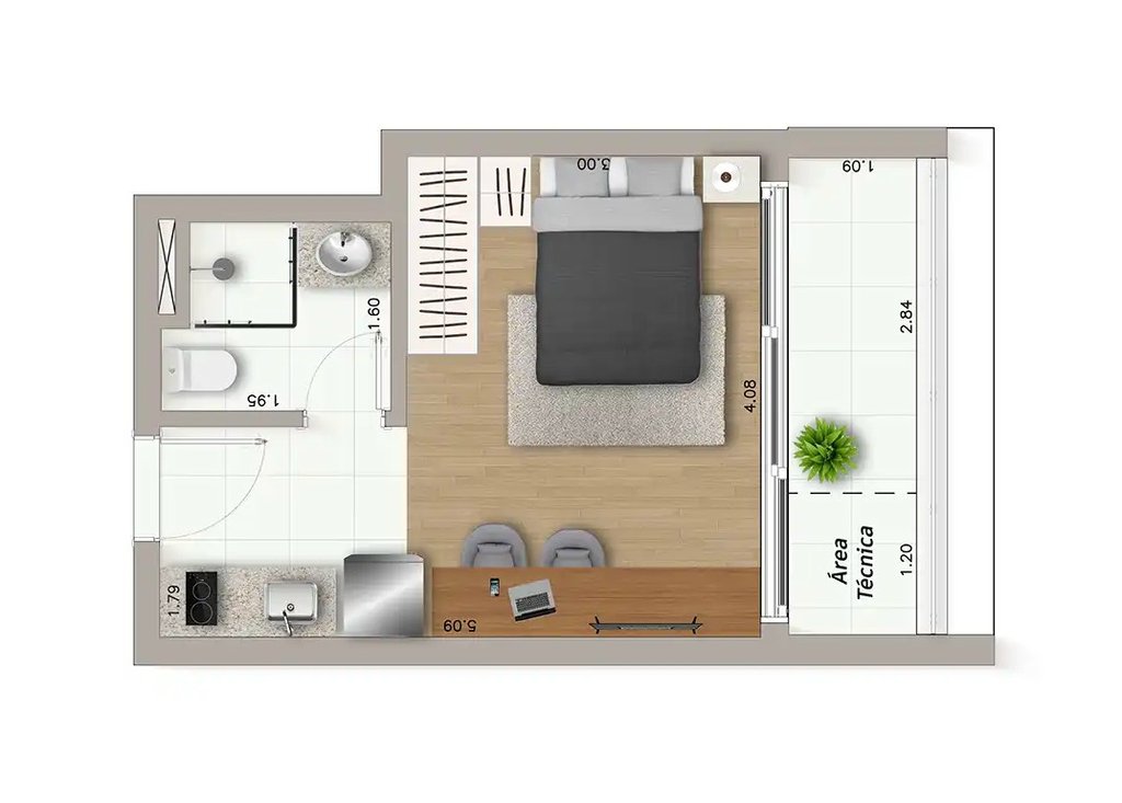 Planta 02 - 1 dorm 29,28m² - studio