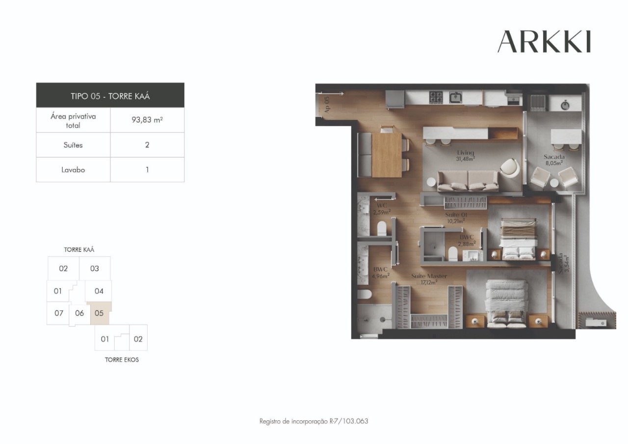 Planta humanizada final 05 Torre Kaá - imagem ilustrativa, mobiliário não incluído