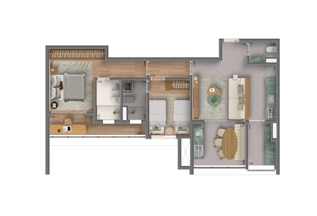 Planta 01 - 2 dorm 81m²