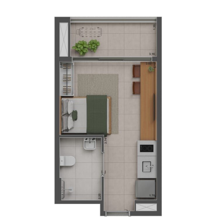 Planta 01 - 1 dorm 27m² - studio