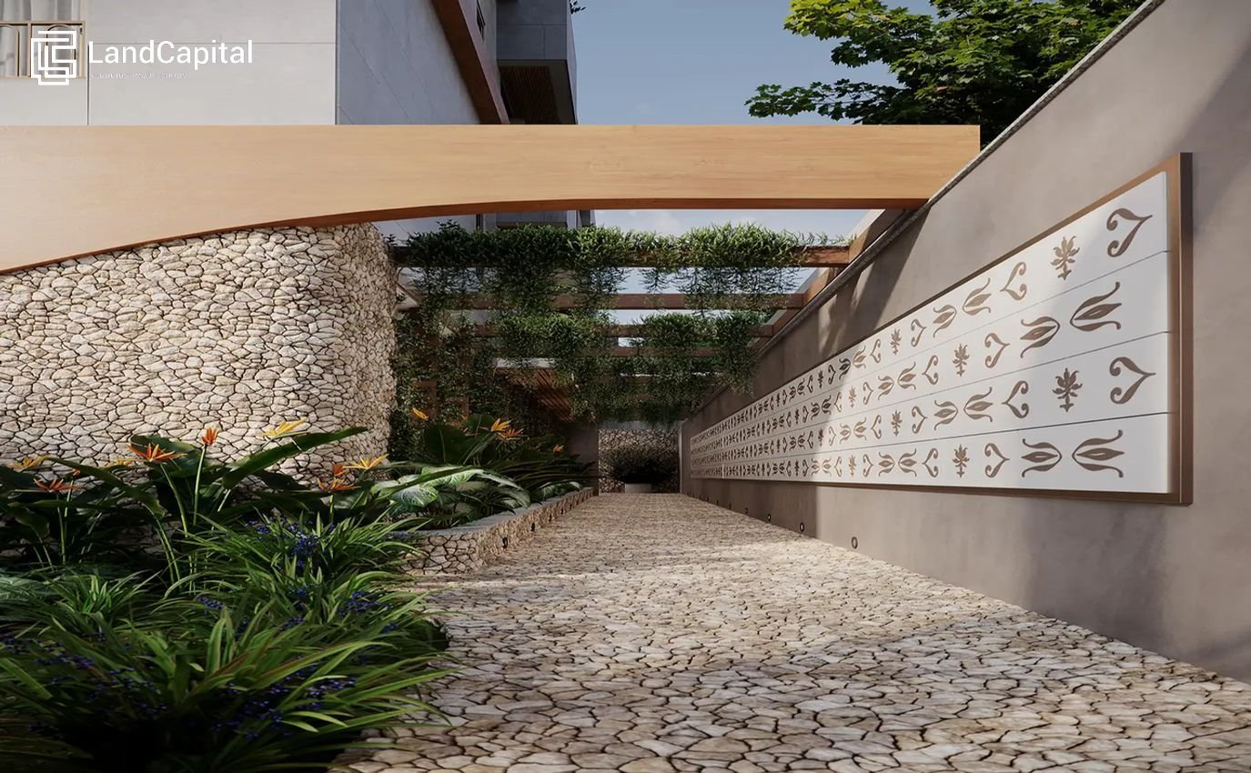 Acesso social com paisagismo