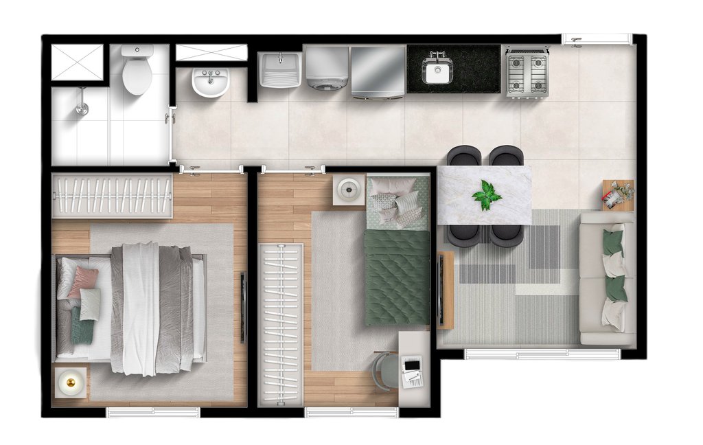 Planta 01 - 2 dorm 35,63m²