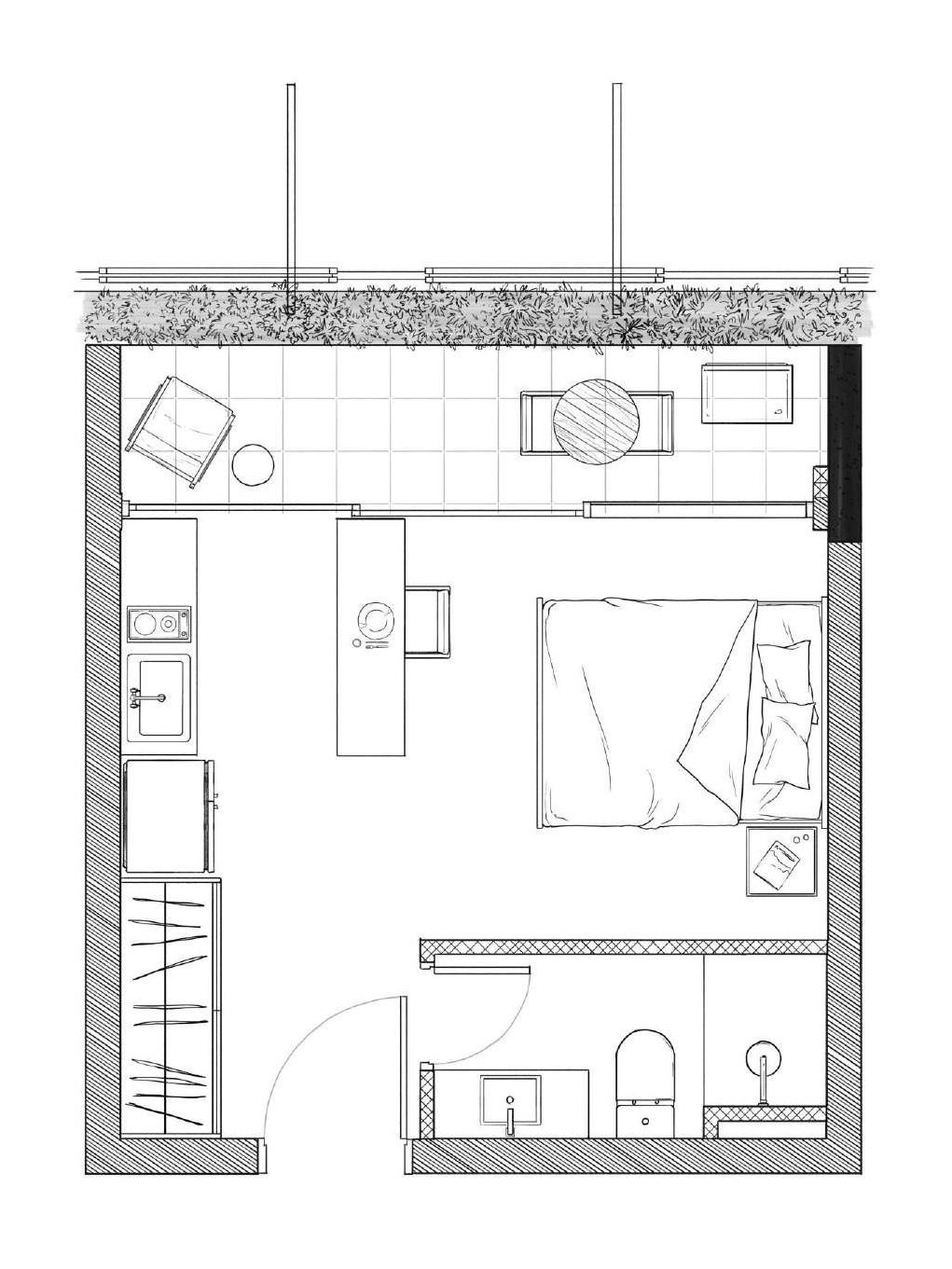 Planta 02 - 1 dorm 27 42m² - studio
