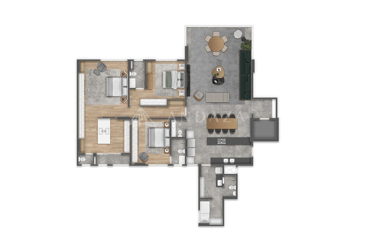 Torre KAASA, 170m².

3 suítes, lavabo, DCE e 3 vagas.