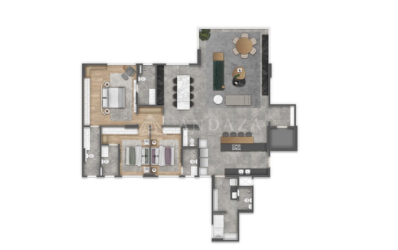 Torre KAASA, 170m².

3 suítes, lavabo, DCE e 3 vagas.