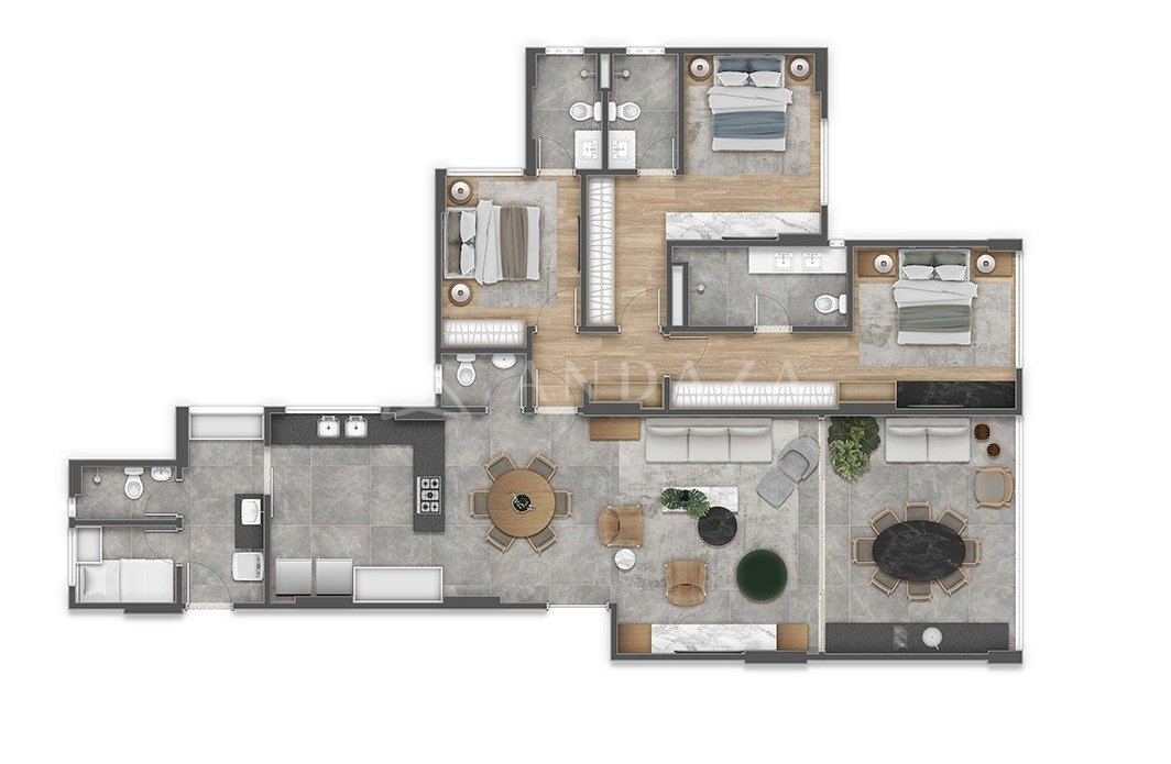 Torre KAASA, 170m².

3 suítes, lavabo, DCE e 3 vagas.