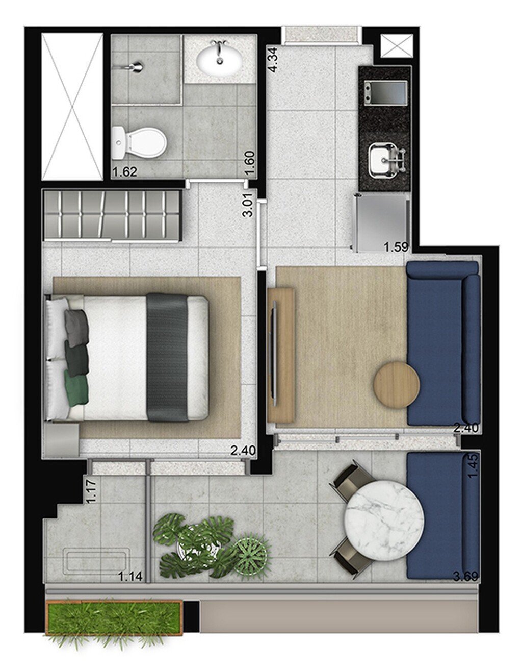 Planta 01 - 1 dorm 29m²