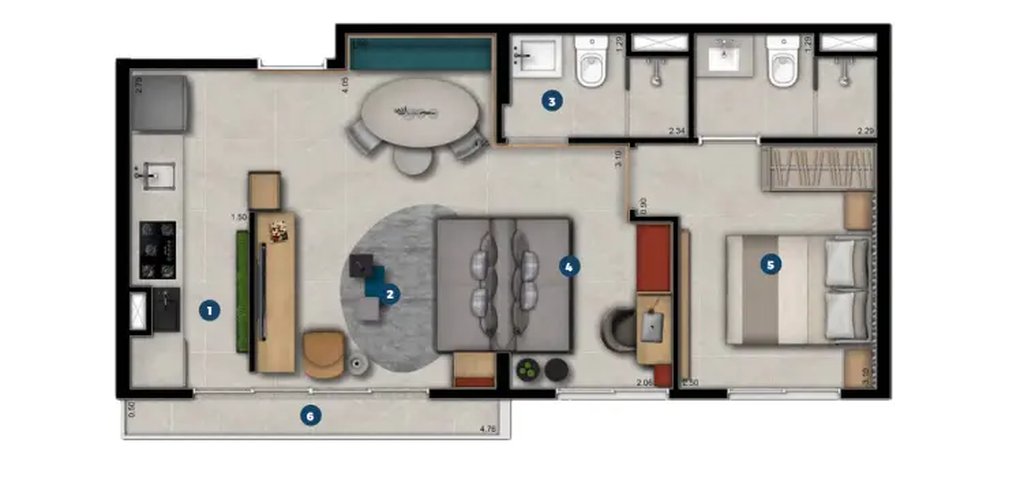 Planta 02 - 2 dorm 48,54m²