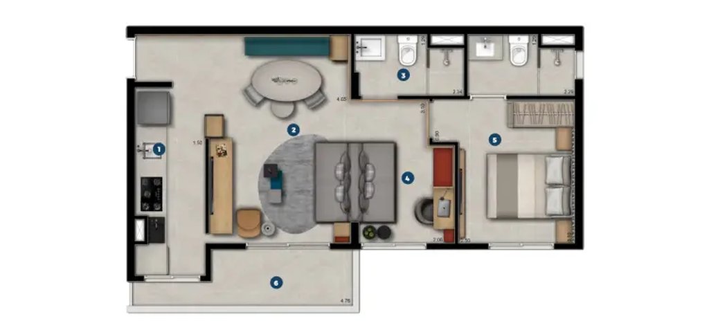 Planta 03 - 2 dorm 52,78m²