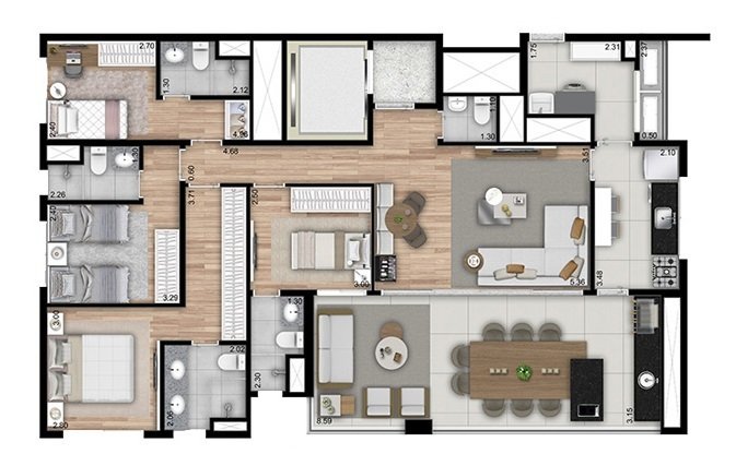 Planta 01 - 4 dorm 146m²