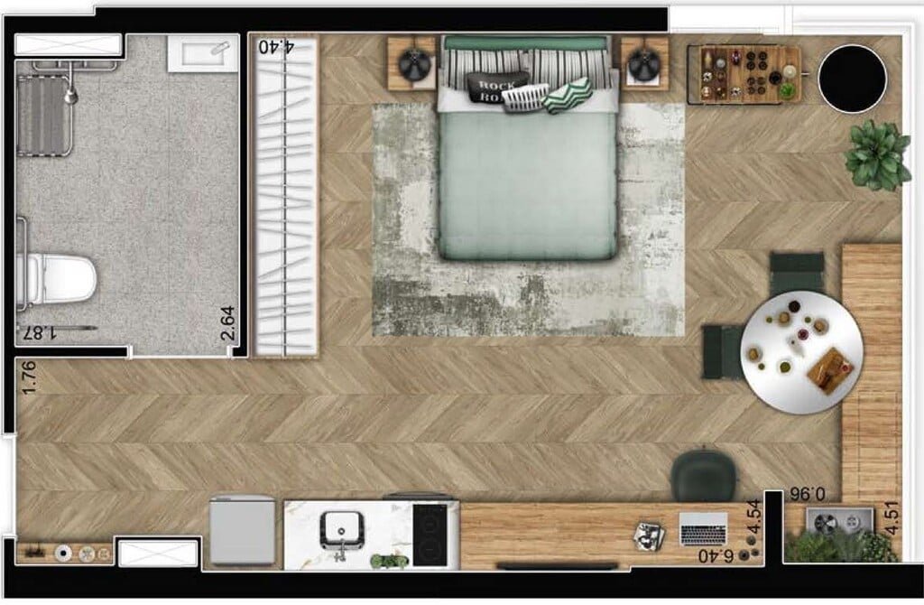 Planta 01 - 1 dorm 39m² - studio