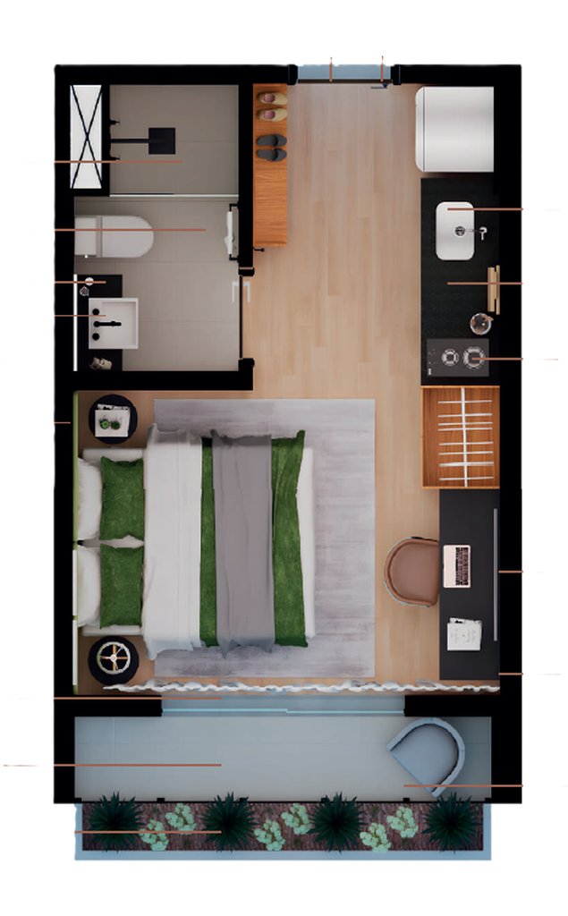 Planta 01 - 1 dorm 22m² - studio