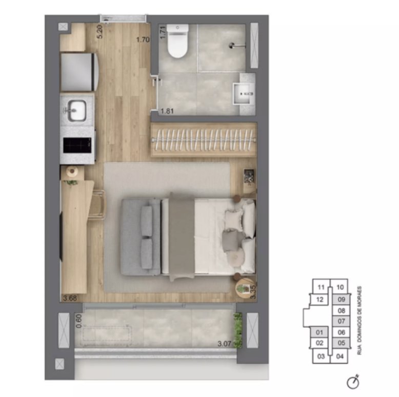Planta 01 - 1 dorm 24m² - studio