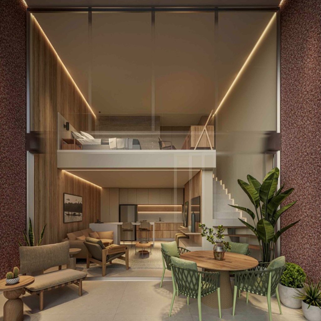 Lofts com pé direito com opção de mezanino