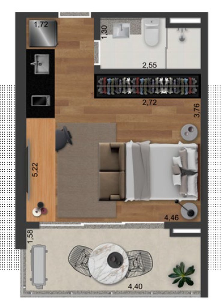 Planta 01 - 1 dorm 35m² - studio