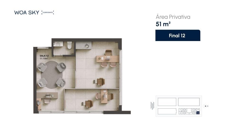 Planta humanizada sala final 12 (imagem ilustrativa - mobiliário não incluído)