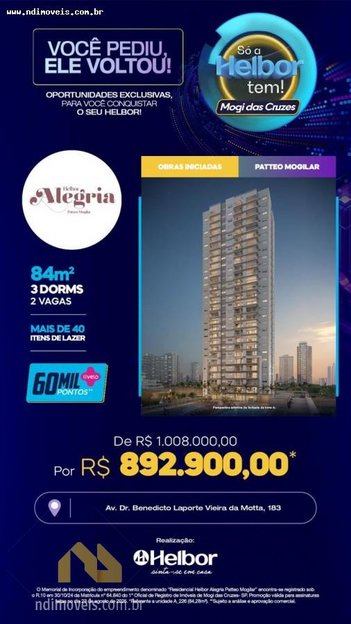 apartment em Avenida Doutor Benedicto Laporte Vieira da Motta, Vila Mogilar - Mogi das Cruzes - SP