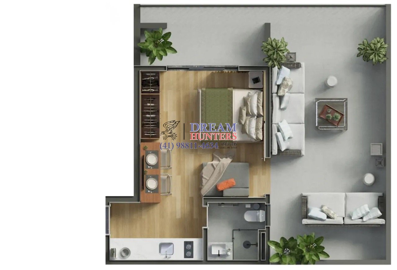 Planta 07 - 1 dorm 55m² - garden