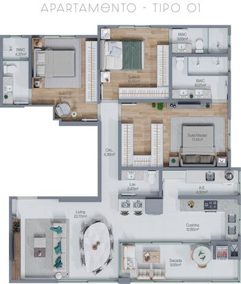 apartment em Rua 304, Meia Praia - Itapema - SC