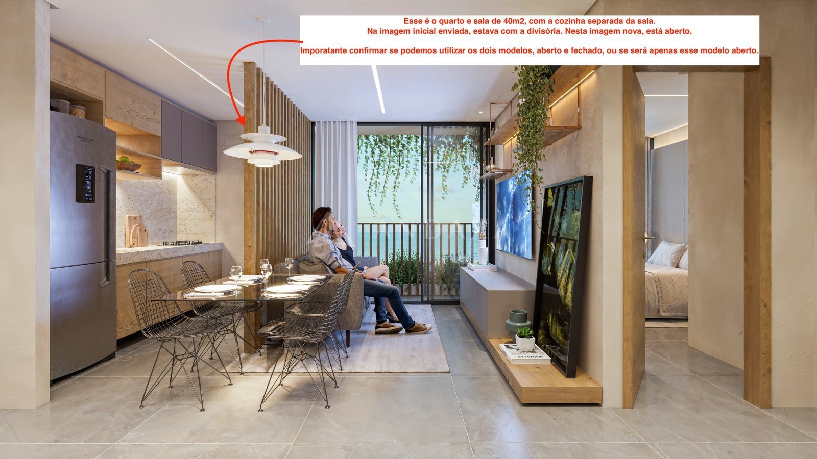 Estar do quarto e sala - sugestão de decoração