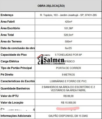 industrial em Rua Topázio, Jardim Jóia - Arujá - SP