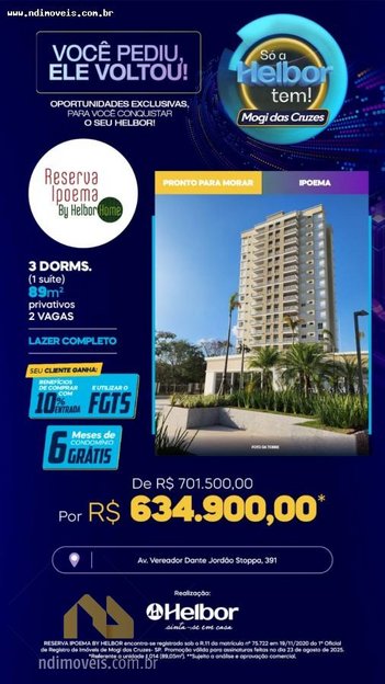 apartment em Avenida Vereador Dante Jordão Stoppa, Cézar de Souza - Mogi das Cruzes - SP