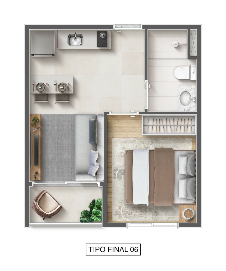 Planta 01 - 1 dorm 25m²