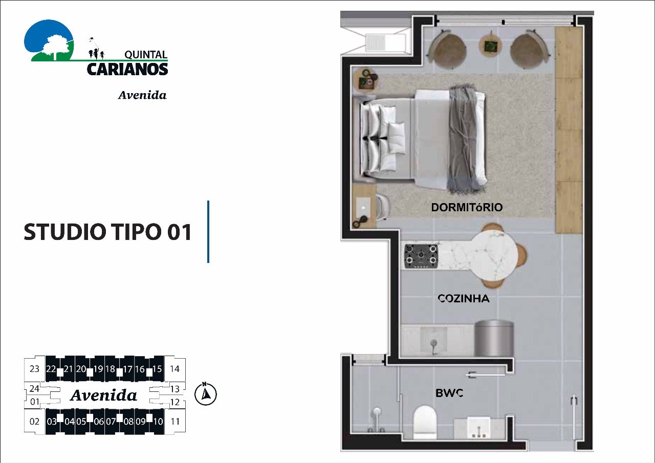 Planta humanizada final 3 - estúdio (imagem ilustrativa - mobiliário e decoração não incluídos)