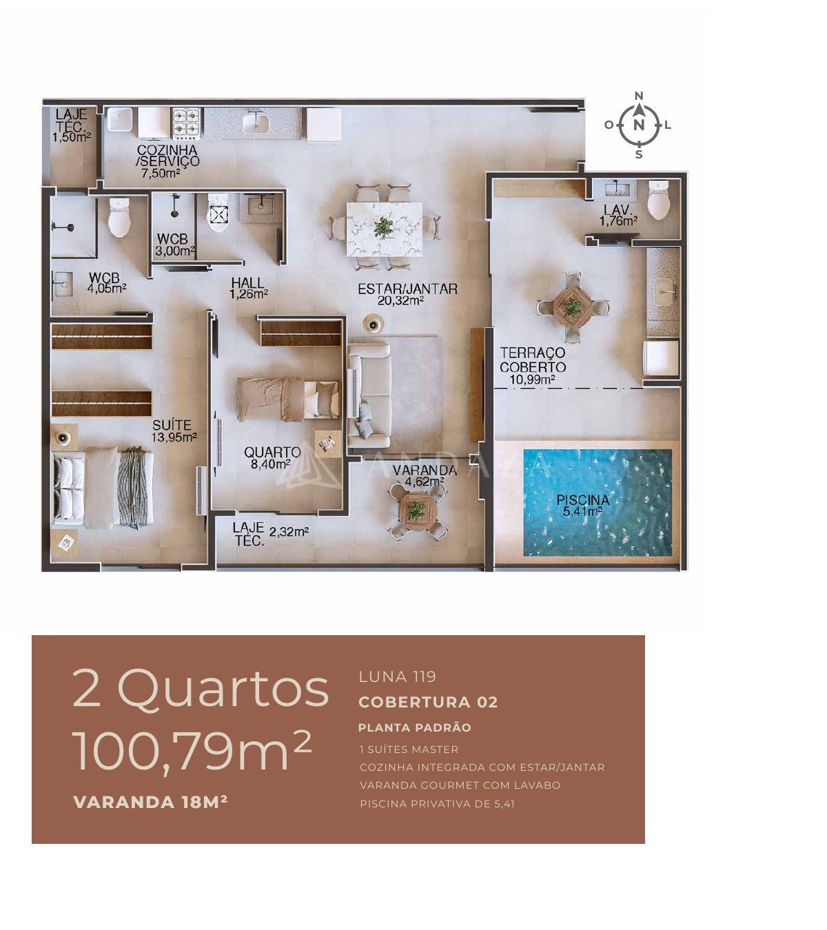 Planta da cobertura 1402 - perspectiva ilustrativa