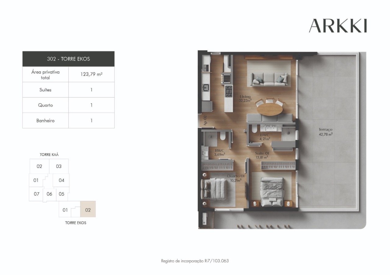 Planta humanizada apartamento garden Torre Ekos - imagem ilustrativa, mobiliário não incluído