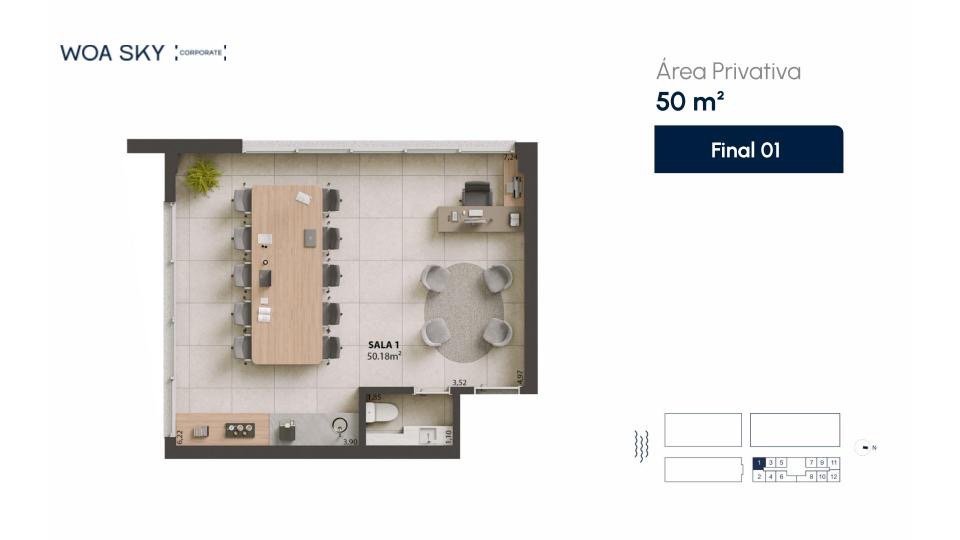 Planta humanizada sala final 01 (imagem ilustrativa - mobiliário não incluído)