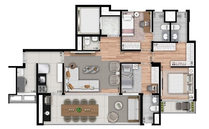 Planta 01 - 3 dorm 112m²