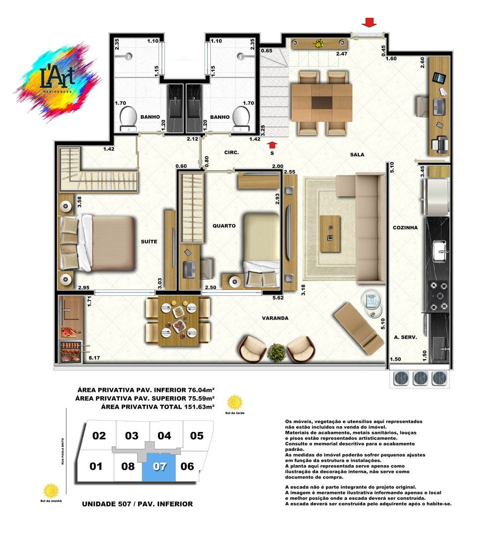 Planta 21 - 2 dorm 151 63m² - cobertura duplex - inferior