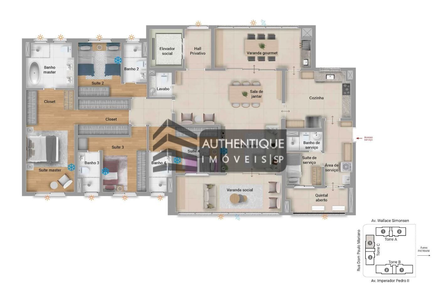 Planta 203m2 4 suites