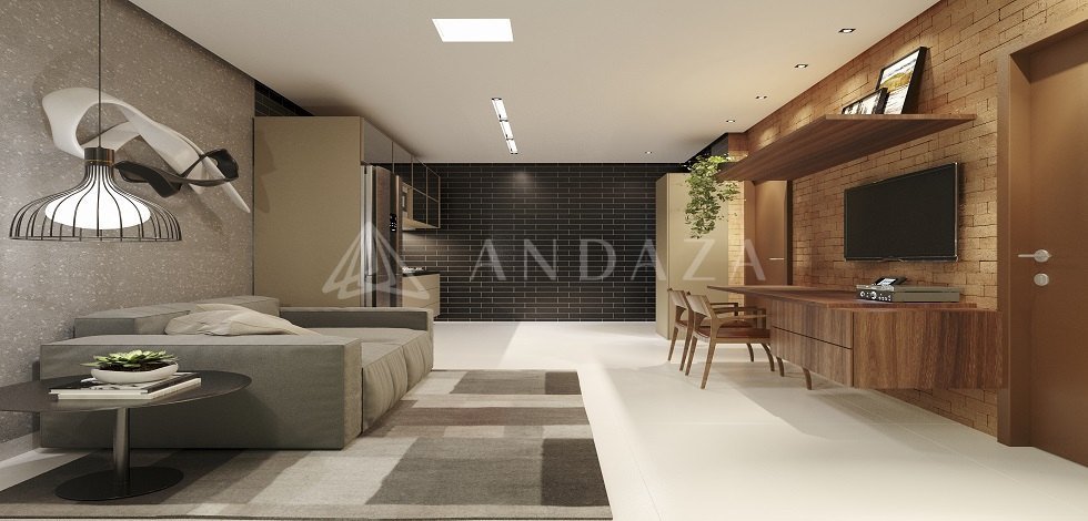 Estar e cozinha do studio - sugestão de decoração